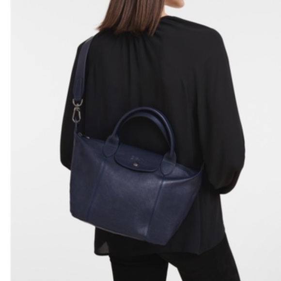Longchamp Le Pliage cuir in navy - Picture 1 of 12